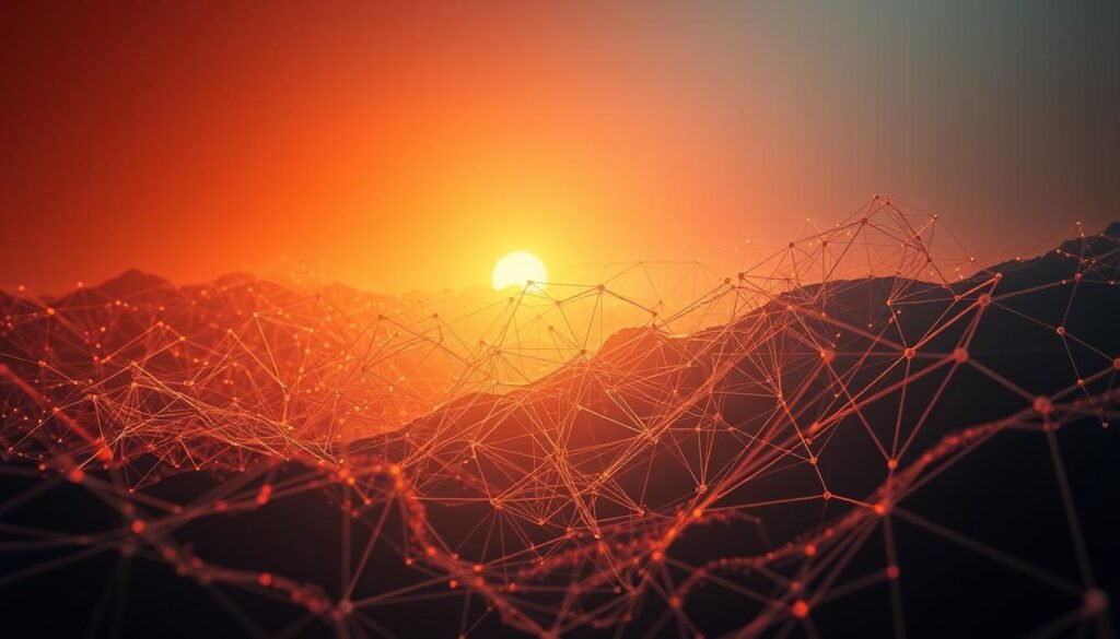 A complex neural network architecture unfolds in a striking digital landscape. Intricate layers of interconnected nodes and synapses extend across the frame, illuminated by a warm, diffused light that casts soft shadows. The network's structure is both elegant and intricate, with a sense of depth and dimensionality that draws the viewer in. The overall composition conveys a sense of balance, harmony, and the underlying mathematical beauty of this powerful machine learning model. The scene evokes a sense of wonder and curiosity about the inner workings of deep learning systems.